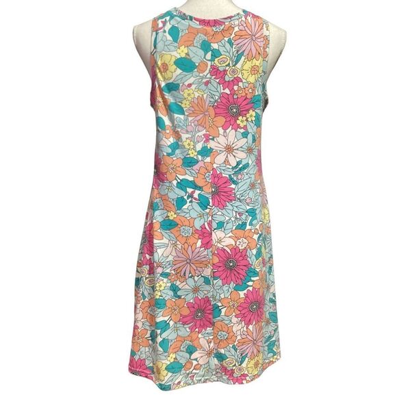 Round Neck 70’s Lover Style Sleeveless Pastel Floral Beach Tank Dress Size Mediu - Picture 7 of 8